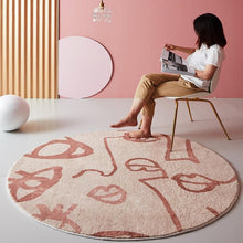 Load image into Gallery viewer, INSPIRA LIFESTYLES - Abstract Faces Round Area Rug - ACCENT RUG, AREA RUG, BEDROOM CARPET, CARPET, COMMERCIAL, DINING ROOM CARPET, FLOOR MAT, HOTEL CARPET, LIVING ROOM CARPET, OFFICE CARPET, PILE CARPET, PINK, RUG, SALMON, WOVEN RUG