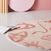 Load image into Gallery viewer, INSPIRA LIFESTYLES - Abstract Faces Round Area Rug - ACCENT RUG, AREA RUG, BEDROOM CARPET, CARPET, COMMERCIAL, DINING ROOM CARPET, FLOOR MAT, HOTEL CARPET, LIVING ROOM CARPET, OFFICE CARPET, PILE CARPET, PINK, RUG, SALMON, WOVEN RUG