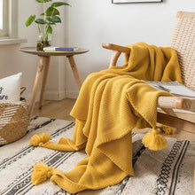 Load image into Gallery viewer, INSPIRA LIFESTYLES - Solid Knit Throw w/ Pompom - ACCENT THROW, BED THROW, BLANKET, DECORATIVE THROW, KNIT BLANKET, KNIT THROW, KNITTED BLANKET, SOFTGOODS, THROW, THROW BLANKET, YARN THROW