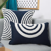 Load image into Gallery viewer, INSPIRA LIFESTYLES - Dark Navy & White Embroidered Pillow - ACCENT PILLOW, ACCESSORIES, BED PILLOW, BLACK AND WHITE, CHAIR PILLOW, COTTON, CUSHION, DECORATIVE PILLOW, EMBROIDERED, HOME ACCESSORIES, PILLOW, SOFA PILLOW, SOFTGOODS, THROW PILLOW