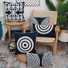 Load image into Gallery viewer, INSPIRA LIFESTYLES - Dark Navy & White Embroidered Pillow - ACCENT PILLOW, ACCESSORIES, BED PILLOW, BLACK AND WHITE, CHAIR PILLOW, COTTON, CUSHION, DECORATIVE PILLOW, EMBROIDERED, HOME ACCESSORIES, PILLOW, SOFA PILLOW, SOFTGOODS, THROW PILLOW