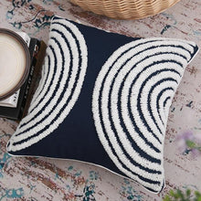 Load image into Gallery viewer, INSPIRA LIFESTYLES - Dark Navy & White Embroidered Pillow - ACCENT PILLOW, ACCESSORIES, BED PILLOW, BLACK AND WHITE, CHAIR PILLOW, COTTON, CUSHION, DECORATIVE PILLOW, EMBROIDERED, HOME ACCESSORIES, PILLOW, SOFA PILLOW, SOFTGOODS, THROW PILLOW