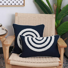 Load image into Gallery viewer, INSPIRA LIFESTYLES - Dark Navy & White Embroidered Pillow - ACCENT PILLOW, ACCESSORIES, BED PILLOW, BLACK AND WHITE, CHAIR PILLOW, COTTON, CUSHION, DECORATIVE PILLOW, EMBROIDERED, HOME ACCESSORIES, PILLOW, SOFA PILLOW, SOFTGOODS, THROW PILLOW