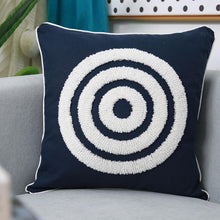 Load image into Gallery viewer, INSPIRA LIFESTYLES - Dark Navy & White Embroidered Pillow - ACCENT PILLOW, ACCESSORIES, BED PILLOW, BLACK AND WHITE, CHAIR PILLOW, COTTON, CUSHION, DECORATIVE PILLOW, EMBROIDERED, HOME ACCESSORIES, PILLOW, SOFA PILLOW, SOFTGOODS, THROW PILLOW