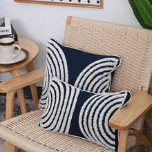 Load image into Gallery viewer, INSPIRA LIFESTYLES - Dark Navy & White Embroidered Pillow - ACCENT PILLOW, ACCESSORIES, BED PILLOW, BLACK AND WHITE, CHAIR PILLOW, COTTON, CUSHION, DECORATIVE PILLOW, EMBROIDERED, HOME ACCESSORIES, PILLOW, SOFA PILLOW, SOFTGOODS, THROW PILLOW