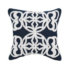 Load image into Gallery viewer, INSPIRA LIFESTYLES - Dark Navy & White Embroidered Pillow - ACCENT PILLOW, ACCESSORIES, BED PILLOW, BLACK AND WHITE, CHAIR PILLOW, COTTON, CUSHION, DECORATIVE PILLOW, EMBROIDERED, HOME ACCESSORIES, PILLOW, SOFA PILLOW, SOFTGOODS, THROW PILLOW