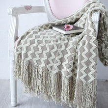 Load image into Gallery viewer, INSPIRA LIFESTYLES - Zigzag Fringe Knit Throw - ACCENT THROW, BED THROW, BLANKET, DECORATIVE THROW, KNIT THROW, KNITTED BLANKET, SOFTGOODS, TASSEL THROW, THROW, THROW BLANKET, TRAVEL BLANKET, YARN THROW