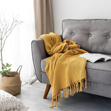 Load image into Gallery viewer, INSPIRA LIFESTYLES - Mustard Chevron Knit Throw - ACCENT THROW, BED THROW, BLANKET, DECORATIVE THROW, KNIT THROW, KNITTED BLANKET, SOFTGOODS, TASSEL THROW, THROW, THROW BLANKET, TRAVEL BLANKET, YARN THROW
