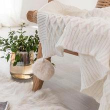 Load image into Gallery viewer, INSPIRA LIFESTYLES - Diamond Knit Throw w/ Pompom - ACCENT THROW, BED THROW, BLANKET, DECORATIVE THROW, KNIT BLANKET, KNIT THROW, KNITTED BLANKET, POM POM BLANKET, SOFTGOODS, THROW, THROW BLANKET, YARN THROW