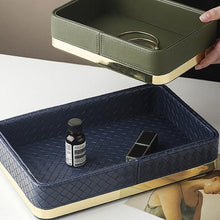 Load image into Gallery viewer, INSPIRA LIFESTYLES - Minetta Leather Tray - AMENITIES TRAY, BATHROOM ORGANIZER, DECOR, DECORATIVE TRAY, DISPLAY TRAY, HOME ACCESSORIES, HOME DECOR, HOTEL DECOR, HOTEL TRAY, JEWELRY ORGANIZER, LEATHER TRAY, METAL TRAY, STORAGE TRAYS, TOILETRIES TRAY, TRAY, TRAY HOLDERS, TRAYS