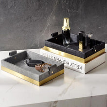 Load image into Gallery viewer, INSPIRA LIFESTYLES - Montage Leather Tray - AMENITIES TRAY, BATHROOM ORGANIZER, DECOR, DECORATIVE TRAY, DISPLAY TRAY, HOME ACCESSORIES, HOME DECOR, HOTEL DECOR, HOTEL TRAY, JEWELRY TRAY, LEATHER TRAY, METAL TRAY, STORAGE TRAYS, TOILETRIES TRAY, TRAY, TRAY HOLDERS, TRAYS