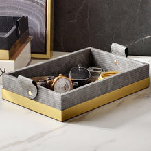 Load image into Gallery viewer, INSPIRA LIFESTYLES - Montage Leather Tray - AMENITIES TRAY, BATHROOM ORGANIZER, DECOR, DECORATIVE TRAY, DISPLAY TRAY, HOME ACCESSORIES, HOME DECOR, HOTEL DECOR, HOTEL TRAY, JEWELRY TRAY, LEATHER TRAY, METAL TRAY, STORAGE TRAYS, TOILETRIES TRAY, TRAY, TRAY HOLDERS, TRAYS