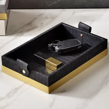 Load image into Gallery viewer, INSPIRA LIFESTYLES - Montage Leather Tray - AMENITIES TRAY, BATHROOM ORGANIZER, DECOR, DECORATIVE TRAY, DISPLAY TRAY, HOME ACCESSORIES, HOME DECOR, HOTEL DECOR, HOTEL TRAY, JEWELRY TRAY, LEATHER TRAY, METAL TRAY, STORAGE TRAYS, TOILETRIES TRAY, TRAY, TRAY HOLDERS, TRAYS
