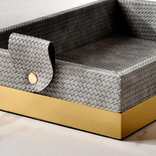 Load image into Gallery viewer, INSPIRA LIFESTYLES - Montage Leather Tray - AMENITIES TRAY, BATHROOM ORGANIZER, DECOR, DECORATIVE TRAY, DISPLAY TRAY, HOME ACCESSORIES, HOME DECOR, HOTEL DECOR, HOTEL TRAY, JEWELRY TRAY, LEATHER TRAY, METAL TRAY, STORAGE TRAYS, TOILETRIES TRAY, TRAY, TRAY HOLDERS, TRAYS