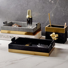 Load image into Gallery viewer, INSPIRA LIFESTYLES - Montage Leather Tray - AMENITIES TRAY, BATHROOM ORGANIZER, DECOR, DECORATIVE TRAY, DISPLAY TRAY, HOME ACCESSORIES, HOME DECOR, HOTEL DECOR, HOTEL TRAY, JEWELRY TRAY, LEATHER TRAY, METAL TRAY, STORAGE TRAYS, TOILETRIES TRAY, TRAY, TRAY HOLDERS, TRAYS