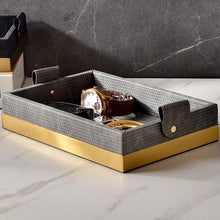 Load image into Gallery viewer, INSPIRA LIFESTYLES - Montage Leather Tray - AMENITIES TRAY, BATHROOM ORGANIZER, DECOR, DECORATIVE TRAY, DISPLAY TRAY, HOME ACCESSORIES, HOME DECOR, HOTEL DECOR, HOTEL TRAY, JEWELRY TRAY, LEATHER TRAY, METAL TRAY, STORAGE TRAYS, TOILETRIES TRAY, TRAY, TRAY HOLDERS, TRAYS