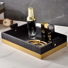 Load image into Gallery viewer, INSPIRA LIFESTYLES - Montage Leather Tray - AMENITIES TRAY, BATHROOM ORGANIZER, DECOR, DECORATIVE TRAY, DISPLAY TRAY, HOME ACCESSORIES, HOME DECOR, HOTEL DECOR, HOTEL TRAY, JEWELRY TRAY, LEATHER TRAY, METAL TRAY, STORAGE TRAYS, TOILETRIES TRAY, TRAY, TRAY HOLDERS, TRAYS