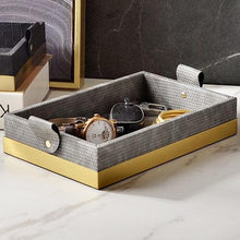 Load image into Gallery viewer, INSPIRA LIFESTYLES - Montage Leather Tray - AMENITIES TRAY, BATHROOM ORGANIZER, DECOR, DECORATIVE TRAY, DISPLAY TRAY, HOME ACCESSORIES, HOME DECOR, HOTEL DECOR, HOTEL TRAY, JEWELRY TRAY, LEATHER TRAY, METAL TRAY, STORAGE TRAYS, TOILETRIES TRAY, TRAY, TRAY HOLDERS, TRAYS