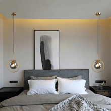Load image into Gallery viewer, INSPIRA LIFESTYLES - Glass Globe Pendant Light - BEDROOM LIGHT, BEDSIDE LIGHT, BRASS, GLASS, HANGING LIGHT, LIGHT, LIGHT FIXTURE, LIGHTING, LIGHTS, LIVING ROOM LIGHT, MINIMAL, MODERN, PENDANT LIGHT