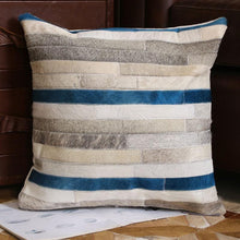 Load image into Gallery viewer, INSPIRA LIFESTYLES - Blue Stripe Cowhide Pillow - ACCENT PILLOW, ACCESSORIES, CUSHION, DECORATIVE PILLOW, HOME DECOR, LEATHER, PILLOW, SOFTGOODS, THROW PILLOW