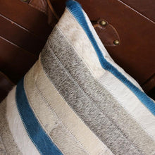 Load image into Gallery viewer, INSPIRA LIFESTYLES - Blue Stripe Cowhide Pillow - ACCENT PILLOW, ACCESSORIES, CUSHION, DECORATIVE PILLOW, HOME DECOR, LEATHER, PILLOW, SOFTGOODS, THROW PILLOW