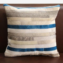 Load image into Gallery viewer, INSPIRA LIFESTYLES - Blue Stripe Cowhide Pillow - ACCENT PILLOW, ACCESSORIES, CUSHION, DECORATIVE PILLOW, HOME DECOR, LEATHER, PILLOW, SOFTGOODS, THROW PILLOW