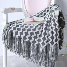 Load image into Gallery viewer, INSPIRA LIFESTYLES - Zigzag Fringe Knit Throw - ACCENT THROW, BED THROW, BLANKET, DECORATIVE THROW, KNIT THROW, KNITTED BLANKET, SOFTGOODS, TASSEL THROW, THROW, THROW BLANKET, TRAVEL BLANKET, YARN THROW