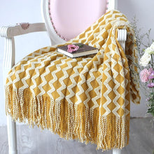 Load image into Gallery viewer, INSPIRA LIFESTYLES - Zigzag Fringe Knit Throw - ACCENT THROW, BED THROW, BLANKET, DECORATIVE THROW, KNIT THROW, KNITTED BLANKET, SOFTGOODS, TASSEL THROW, THROW, THROW BLANKET, TRAVEL BLANKET, YARN THROW