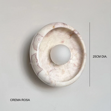 Load image into Gallery viewer, INSPIRA LIFESTYLES Elara Marble Wall Sconce natural jade onyx marble stone wall light circular stone wall sconce frosted globe diffuser modern architectural lighting spa bathroom wall light luxury hospitality wall lighting minimalist stone wall fixture
