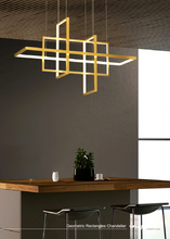 Load image into Gallery viewer, INSPIRA LIFESTYLES - Geometric Rectangles Chandelier, modern geometric chandelier, rectangular LED chandelier, architectural ceiling light, dining table chandelier, kitchen island lighting, contemporary interior lighting
