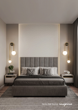 Load image into Gallery viewer, INSPIRA LIFESTYLES - Gentry Wall Sconce, postmodern dual globe wall light, frosted glass wall sconce, contemporary bedside wall lighting, sculptural architectural wall lamp, luxury modern wall light in brass finish
