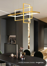 Load image into Gallery viewer, INSPIRA LIFESTYLES - Geometric Rectangles Chandelier, modern geometric chandelier, rectangular LED chandelier, architectural ceiling light, dining table chandelier, kitchen island lighting, contemporary interior lighting
