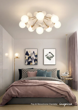 Load image into Gallery viewer, INSPIRA LIFESTYLES - Pop-Art Monochrome Chandelier, sculptural globe chandelier, monochrome modern lighting, molecular chandelier design, white contemporary chandelier, artistic LED pendant lighting

