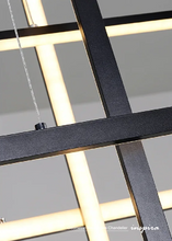 Load image into Gallery viewer, INSPIRA LIFESTYLES - Geometric Rectangles Chandelier, modern geometric chandelier, rectangular LED chandelier, architectural ceiling light, dining table chandelier, kitchen island lighting, contemporary interior lighting
