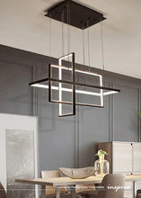 Load image into Gallery viewer, INSPIRA LIFESTYLES - Geometric Rectangles Chandelier, modern geometric chandelier, rectangular LED chandelier, architectural ceiling light, dining table chandelier, kitchen island lighting, contemporary interior lighting
