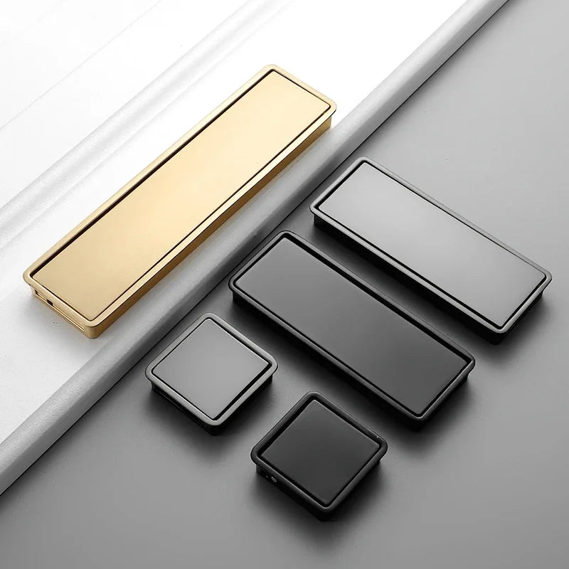 INSPIRA LIFESTYLES | Aero Flush Pull Handles, flush-mounted pull handles, minimalist cabinet hardware, zinc alloy drawer pulls, push-flap mechanism, contemporary kitchen handles, hidden installation hardware, modern wardrobe pulls, space-saving cabinet handles, sleek bathroom hardware, matte black, brushed gold, grey finishes, seamless design, durable drawer pulls, modern interior design, streamlined aesthetics, embedded cabinet pulls, touch-to-open handles