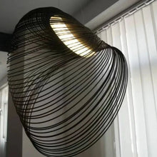 Load image into Gallery viewer, INSPIRA LIFESTYLES | Cascade Wood Chandelier, sculptural pendant light, layered wood lighting, birch wood chandelier, black wood pendant, modern wood chandelier, minimalist lighting, Japandi pendant light, organic form lighting, dining room chandelier, kitchen island pendant, hospitality lighting, contemporary ceiling light
