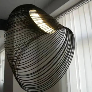 INSPIRA LIFESTYLES | Cascade Wood Chandelier, sculptural pendant light, layered wood lighting, birch wood chandelier, black wood pendant, modern wood chandelier, minimalist lighting, Japandi pendant light, organic form lighting, dining room chandelier, kitchen island pendant, hospitality lighting, contemporary ceiling light