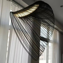 Load image into Gallery viewer, INSPIRA LIFESTYLES | Cascade Wood Chandelier, sculptural pendant light, layered wood lighting, birch wood chandelier, black wood pendant, modern wood chandelier, minimalist lighting, Japandi pendant light, organic form lighting, dining room chandelier, kitchen island pendant, hospitality lighting, contemporary ceiling light
