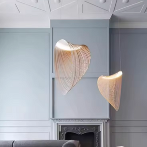 INSPIRA LIFESTYLES | Cascade Wood Chandelier, sculptural pendant light, layered wood lighting, birch wood chandelier, black wood pendant, modern wood chandelier, minimalist lighting, Japandi pendant light, organic form lighting, dining room chandelier, kitchen island pendant, hospitality lighting, contemporary ceiling light