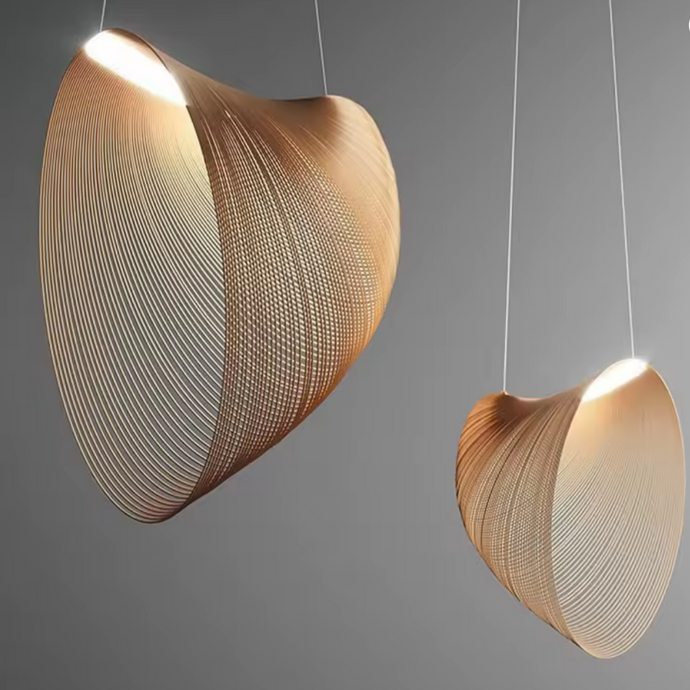 INSPIRA LIFESTYLES | Cascade Wood Chandelier, sculptural pendant light, layered wood lighting, birch wood chandelier, black wood pendant, modern wood chandelier, minimalist lighting, Japandi pendant light, organic form lighting, dining room chandelier, kitchen island pendant, hospitality lighting, contemporary ceiling light