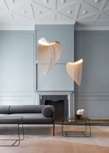 INSPIRA LIFESTYLES | Cascade Wood Chandelier, sculptural pendant light, layered wood lighting, birch wood chandelier, black wood pendant, modern wood chandelier, minimalist lighting, Japandi pendant light, organic form lighting, dining room chandelier, kitchen island pendant, hospitality lighting, contemporary ceiling light