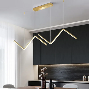INSPIRA LIFESTYLES - Directions Minimalist Chandelier, LED chandelier, linear pendant light, modern ceiling light, black chandelier, gold chandelier, minimalist lighting, dining room light, kitchen island pendant, contemporary LED fixture, architectural chandelier