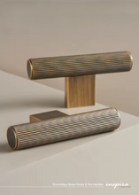 Load image into Gallery viewer, INSPIRA LIFESTYLES - Eos Antique Brass Knobs &amp; Pull Handles, ribbed brass cabinet hardware, solid brass pull handles, antique brass cabinet knobs, ribbed drawer pulls, luxury cabinet hardware, kitchen cabinet handles, bathroom vanity hardware, wardrobe brass handles
