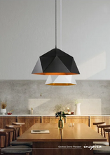 Load image into Gallery viewer, INSPIRA LIFESTYLES - Geohex Dome Pendant, industrial geometric pendant light, faceted metal dome pendant, copper interior pendant light, black industrial pendant, white industrial pendant, dining table pendant lighting, kitchen island pendant light, restaurant pendant lighting
