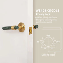 Load image into Gallery viewer, INSPIRA LIFESTYLES - Jade Door Lever Sets, green marble door lever handles with brass accents, cylindrical marble handles, round backplates, contemporary designer door hardware
