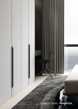 Load image into Gallery viewer, INSPIRA LIFESTYLES - Jet Long Pull Handles, minimalist cabinet pull handles, blade style cabinet hardware, edge mounted cabinet handles, long pull handles black gold, modern kitchen cabinet hardware, aluminium cabinet handles
