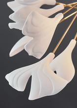 Load image into Gallery viewer, INSPIRA LIFESTYLES - Sculptural Leaf Chandelier, porcelain ginkgo chandelier, cascading porcelain leaf light, gold canopy chandelier, modern statement ceiling light, dining room chandelier, kitchen island pendant light, living room accent lighting, stairwell chandelier, contemporary sculptural light fixture, minimalist gold chandelier, transitional interior lighting, luxury porcelain chandelier, designer lighting fixture
