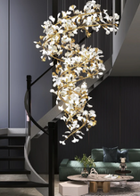Load image into Gallery viewer, INSPIRA LIFESTYLES - Sculptural Leaf Chandelier, porcelain ginkgo chandelier, cascading porcelain leaf light, gold canopy chandelier, modern statement ceiling light, dining room chandelier, kitchen island pendant light, living room accent lighting, stairwell chandelier, contemporary sculptural light fixture, minimalist gold chandelier, transitional interior lighting, luxury porcelain chandelier, designer lighting fixture
