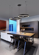 Load image into Gallery viewer, INSPIRA LIFESTYLES – Cuff Circular Pendant, modern ring chandelier in rose gold, gold, black, and white, minimalist circular LED pendant light for dining rooms, conference rooms, double-height spaces, and contemporary interiors
